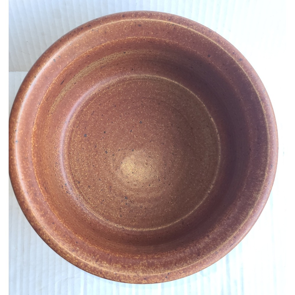 Hand Thrown Pottery Terracotta Speckled Brown Stoneware Bowl Planter Signed 8.5" - Picture 3 of 9
